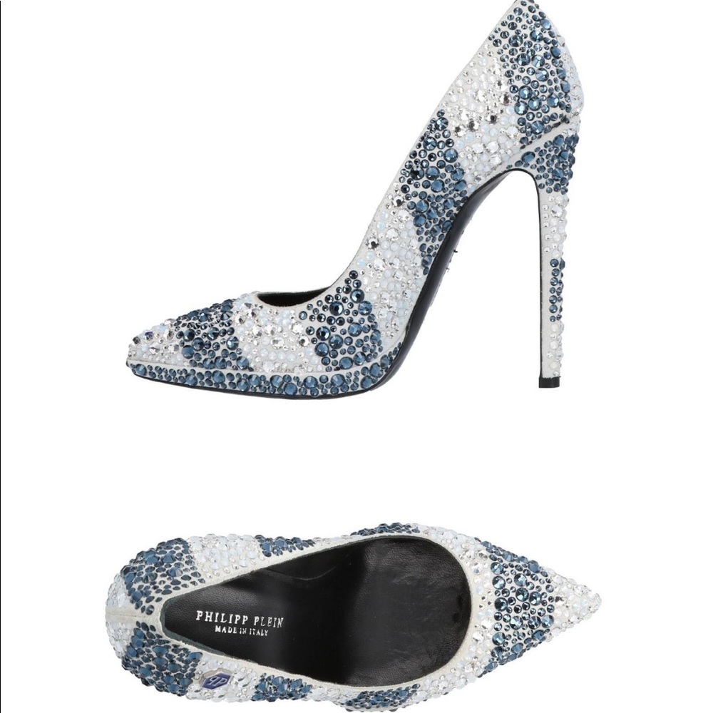Philipp Plein Crystal Embellished Stiletto Pumps Blue White Size 37 NWT